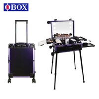 OBOX Professionnel Vintage Nouveau Chariot Maquillage Cas LED Lumières Roues Stands Voyage Table Miroir Cosmétique Organisateur Station