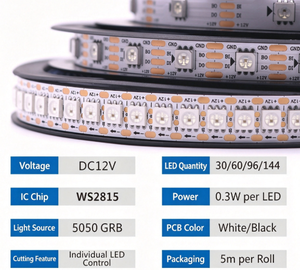 WS2815 RGB IC Pixel-Licht 30/60/144LEDs/S Dual-Signal Linearer LED-Streifen Adressierbar DC12V LED-Pixel Adressierbarer LED-Streifen - Product Image 1
