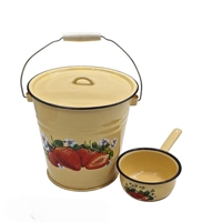 Tong Susu Enamel Putih Vintage dengan Tutup Berkualitas Tinggi Portabel untuk Penyimpanan Air Memasak di Dapur
