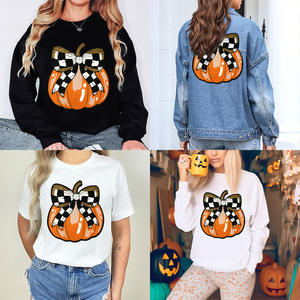 Venta al por mayor grandes parches de chenilla de Halloween para planchar lindos parches de chenilla de calabaza con lazo fantasma de lentejuelas temporada de otoño para sudadera de mujer - Product Image 3