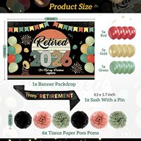 Décorations et fournitures pour fête de retraite avec toile de fond, décoration de gâteau, écharpe décorative, ballons, centres de table, pompons en papier, spirales suspendues