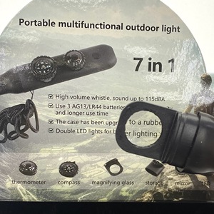 Sifflet de survie d'urgence multi-outils 7 en 1 avec boussole LED loupe réflecteur thermomètre stockage - Product Image 6