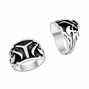 925K Sterling <b>Silver</b> Art Ottoman Two Sword <b>Men</b> <b>Ring</b> - Product Image 2