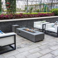 Foyer à gaz rectangulaire moderne avec protège-vent en verre trempé durable en béton