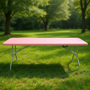 Mesa Plegable Portátil Rosa de 8 pies con Marco de Metal y Plástico para Exteriores, Ideal para Campamentos, Picnics, Fiestas, Cenas y Uso en Patios - Product Image 2