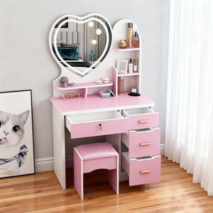 Modern Nordic Smart Makeup Vanity with LED Lighted Mirror and Storage Drawers, <strong>Bedroom</strong> Dressing Table <strong>Desk</strong> <strong>for</strong> <strong>Small</strong> Apartment - Product Image 2