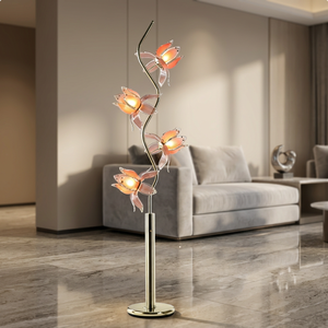 Unique Artistic Lotus Floor Lamp, 4 Glass Flower Shades, Polished Gold Metal Pole Decorative Standing Lamp <b>for</b> Home & - Product Image 1