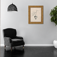 Toile encadrée dorée vintage avec croquis d'acorn, décoration murale rustique style Cottagecore, échantillons OEM ODM prêts en moins d'une journée