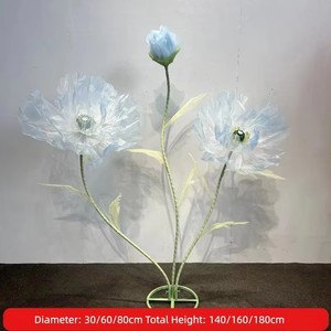 Fleur de pavot artificielle sur pied, dégradé jaune rose, trois têtes, 80 cm, pour mariage, hôtel, scène, événement, 180 cm - Product Image 6