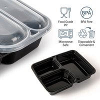 Boîte alimentaire jetable PP pour cuisine centralisée, 3 compartiments, avec couvercle transparent, pour la préparation de repas et l'emballage de plats à emporter