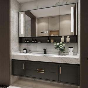 Nuovo Mobile Bagno <span class=keywords><strong>Moderno</strong></span> di Lusso Stile Fattoria con <span class=keywords><strong>Specchio</strong></span> Intelligente a LED, Lavabo a Parete e Mobiletto WC - Product Image 2