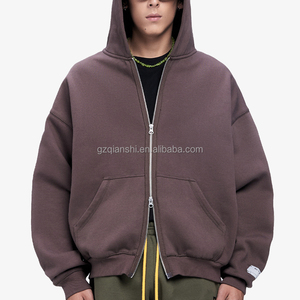 Fabricant de sweats à capuche zippés personnalisés pour hommes, épais, 100% coton, coupe carrée, double fermeture éclair, avec impression en relief, en molleton, vierges - Product Image 3