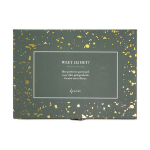 Weet Jij Het Party <span class=keywords><strong>Quiz</strong></span> Card Game Luxury Dark Green Gold Foil Box Board Game Set with Hourglass & Dice - Product Image 1