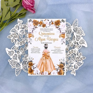 Tarjetas <span class=keywords><strong>de</strong></span> invitación cortadas con láser <span class=keywords><strong>de</strong></span> mariposa dulce princesa dieciséis invitación Baby Shower Ticket - Product Image 5