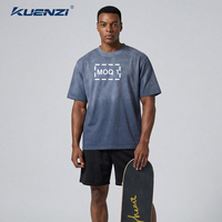 T-shirt Oversize Homme Kuenzi Vintage Délavé à l'Acide Effet Dégradé 250GSM Coton Délavé Minéral Épaules Tombantes Streetwear