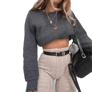 2021 fornitore Pullover primaverile maglione lavorato a maglia <span class=keywords><strong>Cardigan</strong></span> da donna a sbuffo lungo manica a pipistrello spesso maglione corto <span class=keywords><strong>Sexy</strong></span> in Cashmere - Product Image 1