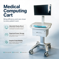 Chariot médical pour ordinateur portable MEDEN, en alliage d'aluminium réglable et écologique, avec 4 roulettes médicales silencieuses, garantie de 3 ans