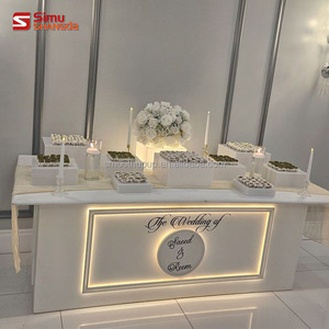 Chariot de présentation de bonbons personnalisé avec logo, en PVC et bois blanc, pour desserts et glaces, avec enseigne LED en acrylique, idéal pour mariages, fêtes et événements. - Product Image 1