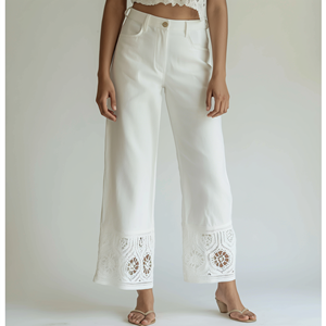 <span class=keywords><strong>Pantaloni</strong></span> in <span class=keywords><strong>Lino</strong></span> Bianco <span class=keywords><strong>100</strong></span>% di Alta Qualità Olaesa 2026 con Ricami per <span class=keywords><strong>Donna</strong></span> - Product Image 6