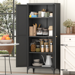 Ready Stock in USA Free Shipping [Metal Adjustable] 2 Doors Metal Storage Cabinet Kitchen Pantry Cabinet Support <b>Dropshipping</b> - Product Image 5