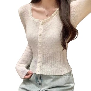 2025 Vintage kore tarzı kadın örme kazak v yaka anti-boncuklanma Polyester/pamuk için zarif ince kısa üst sonbahar için - Product Image 5