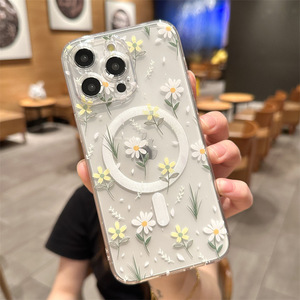 Funda Magnética Compatible con PET para Teléfono 16 Pro Max, para 14 Pro, para Mate, Diseño Estilo Ins, Margarita Floral Blanca - Product Image 3
