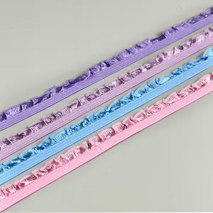 Custom shiny fancy bra edge wave elastic band underwear garment sewing waist elastic ribbon for hair accessories
