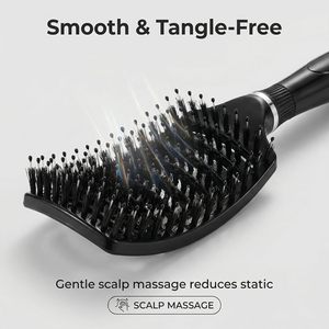 Cepillo de pelo curvo de nailon rosa con cerdas de jabalí y placa metálica resistente al calor para secado y peinado con secador - Product Image 2