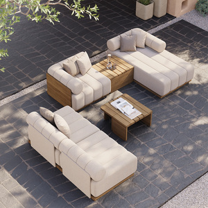 Ensemble <span class=keywords><strong>de</strong></span> canapés modulaires d'extérieur en <span class=keywords><strong>teck</strong></span> <span class=keywords><strong>de</strong></span> haute <span class=keywords><strong>qualité</strong></span>, design moderne à touches <span class=keywords><strong>de</strong></span> piano, mobilier <span class=keywords><strong>de</strong></span> <span class=keywords><strong>jardin</strong></span> combiné pour cour, villa, parc - Product Image 5