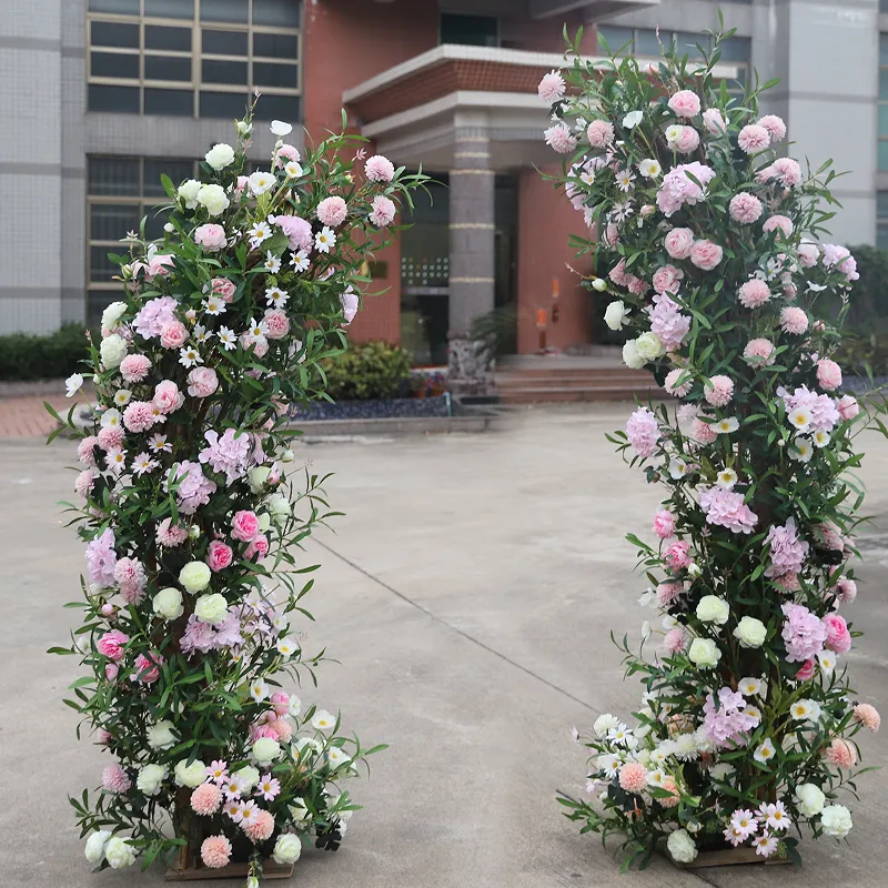 factory Wholesale Artificial wedding decoration flower arch silk pink rose hydrangea horn arch artificial flowers for wedding