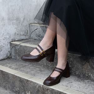 Collezione primavera 2025 donna eleganti in vera pelle tacchi alti marrone décolleté singole francesi con Top spesso in montone - Product Image 5