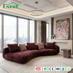 Sofá Seccional Modular Curvo de Terciopelo Rojo <span class=keywords><strong>Cabernet</strong></span> Premium, Sofá Lounge Minimalista para Apartamentos de Lujo - Product Image 1