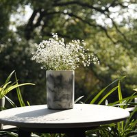 Vas beton silinder dalam ruangan luar ruangan desain Retro kontras tinta hitam putih untuk pot bunga penempatan balkon taman