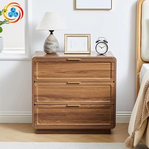 Contemporary 3-Drawer MDF Nightstand Modern Simple Design Multiple Finishes Available <b>Rounded</b> Corner Home Furniture - Product Image 2
