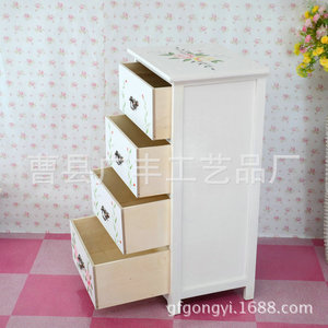 Meuble de rangement blanc combiné 4 3 2 tiroirs style coréen pour salon avec motif floral - Product Image 2