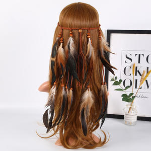 Serre-tête bohème à plumes, <span class=keywords><strong>coiffe</strong></span> hippie, accessoire de tête style gypsy indien, accessoires de cheveux bohèmes pour femmes - Product Image 3