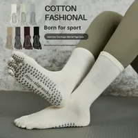 Chaussettes de yoga unisexes, mi-mollet, antidérapantes, absorbant la transpiration, cinq doigts, fitness, sport, séparées aux orteils, pilates, coton blanc, adhérence