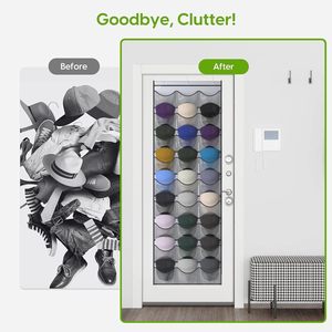 Organisateur de chapeaux pliable à suspendre sur la porte, à un seul niveau, avec 27 poches profondes, support de rangement transparent pour casquettes de baseball - Product Image 6