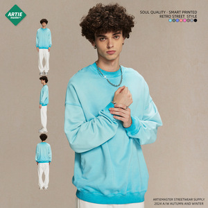 Sudadera de cuello redondo de felpa con lavado desgastado y parte inferior invertida de 430 g, color Chao, para hombres a la moda, novedad 2026 - Product Image 2