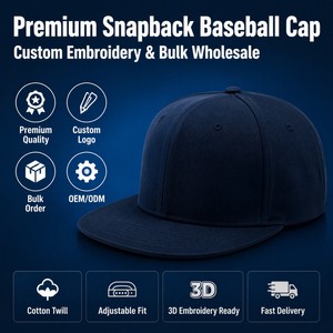 Maßgefertigte 3D-Stickerei Logo Großhandel <span class=keywords><strong>Snapback</strong></span> Baseballkappe Verstellbarer Flacher Schirm Baumwoll-Twill Canvas Outdoor Bulk OEM ODM Schlicht - Product Image 2
