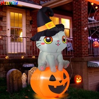 Jouet gonflable fait sur commande d'usine de citrouille de magicien gonflable populaire de chat assis avec la décoration gonflable d'Halloween de lumières de LED