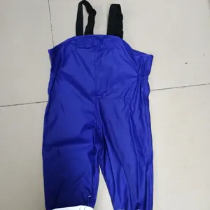 Dark blue waterproof Wet Weather Gear suspenders Trousers Children PU Rain Pants