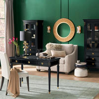 Bureau d'écriture noir de luxe avec 3 tiroirs, quincaillerie en laiton doré, bureau classique pour la maison, bureau d'étude traditionnel