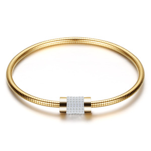 Pulsera de Cadena de Serpiente con Incrustaciones de Diamantes, Corte Brillante Redondo de 3 mm, Acero Dorado, Oro Rosa, Joyería para Uso Diario de Mujer - Product Image 4