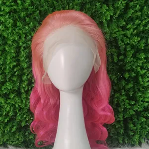 Disesuaikan Dicelup 360 Rambut Manusia Brasil Penuh Renda Depan Wig Glueless Renda Frontal 40 Inci Pink Gelombang Tubuh Lurus untuk Wanita