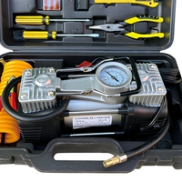 Compresseur d'air portable 12V à double cylindre pour gonflage de pneus, kit de réparation d'urgence automobile avec manomètre et tuyau, étui inclus