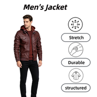 Blouson Moto en Cuir PU pour Homme avec Capuche Amovible, Coupe Slim, Col Montant, Multi-Poches, Vêtement d'Extérieur Hiver Automne, Vente en Gros