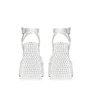 Sandalias de Verano Plateadas con Diamantes para Mujer, Zapatos de Tacón Alto y Grueso, Zapatos de Plataforma con Tacón Triangular y Pedrería Brillante - Product Image 3