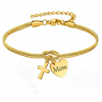 Bracelet personnalisé en acier inoxydable avec gravure, motif cœur, croix, nœud et chaîne serpent, bracelet personnalisé avec nom pour maman, cadeau pour la fête des mères pour femmes