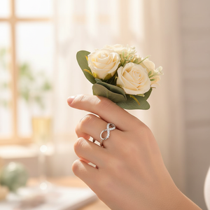 แหวนหมั้นเพชรทองคำขาว14K สำหรับผู้หญิงแหวนอินฟินิตี้เจียระไนและง่ามแบบกลมสไตล์น่ารัก - Product Image 3